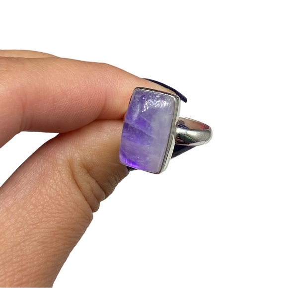 Purple Flash Rainbow Moonstone Ring Size 8 Solid 925 Sterling Silver Boho Stone - Picture 8 of 10